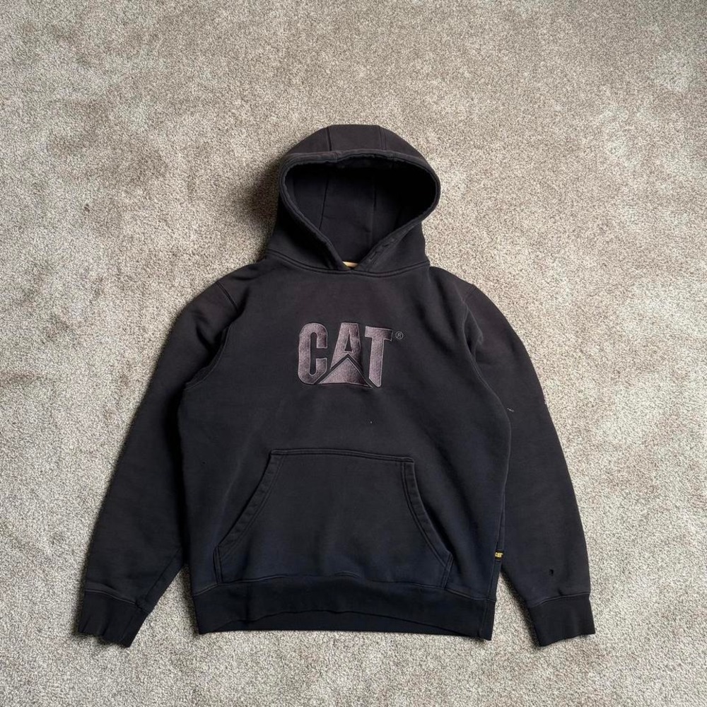 BLACK CATERPILLAR HEAVYWEIGHT COTTON PULLOVER HOODIE